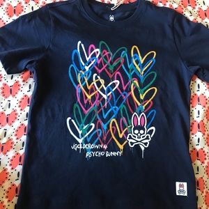 NWT Psycho Bunny multi colored heart T-shirt